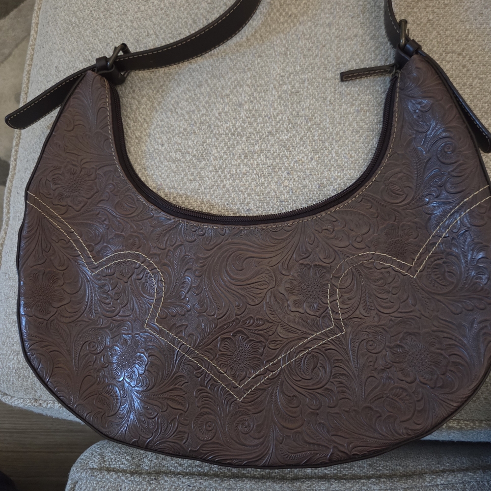Elegant Brown Embossed Shoulder Bag